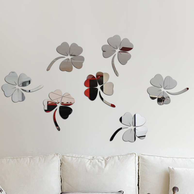 Eco-friendly Acrylic Home Decor Four-leaf Clover 3D Mirror Wall Sticker For Living Bedroom Children's Room Background_voghion.com