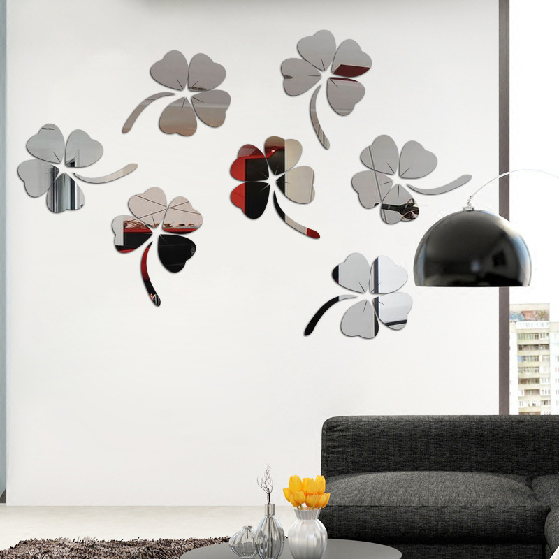 Eco-friendly Acrylic Home Decor Four-leaf Clover 3D Mirror Wall Sticker For Living Bedroom Children's Room Background_voghion.com