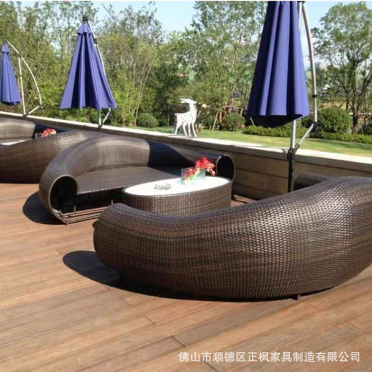 Outdoor rattan sofa curved weave rattan living room sofa villa outdoor leisure rattan chair sofa combination