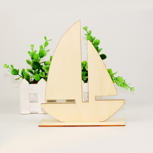 Wooden sailing ship kindergarten creative handmade DIY white blank painting clay base snow clay colored clay mold material