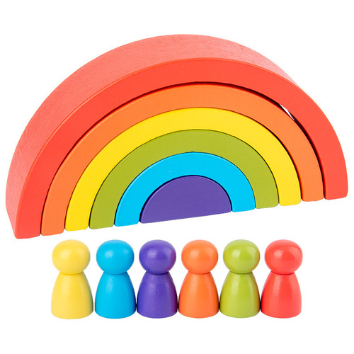Rainbow arch building block combination 0.25 wooden children's educational colorful semicircle building blocks Jenga toy