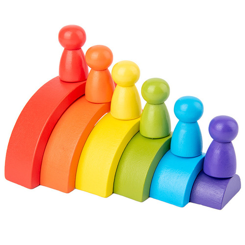 Rainbow arch building block combination 0.25 wooden children's educational colorful semicircle building blocks Jenga toy