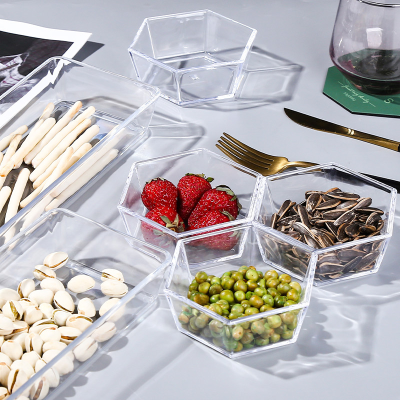 Acrílico PS snack plato rectangular plato de fruta seca transparente de plástico KTV bar montado plato de fruta