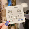 Universal earrings, set, zirconium from pearl, silver needle, Korean style, silver 925 sample