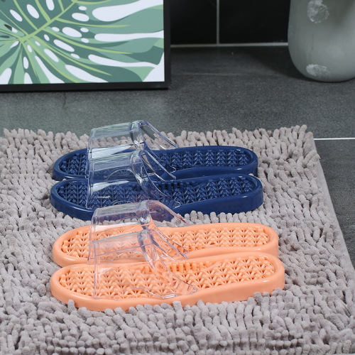 Bathroom Slippers with Massage Crystal, Hollowed-out Design, Anti-slip Men's Shower Leaking Plastic Home Use Indoor Cooling Slippers for Women Summer
