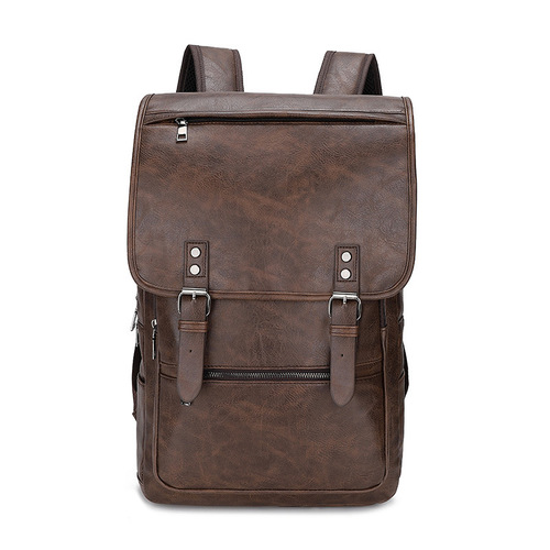 Business Casual Backpack New Simple Men's PU Dual-Shoulder Bag Outdoor Business Trip Travel Bag Large Capacity Computer Bag