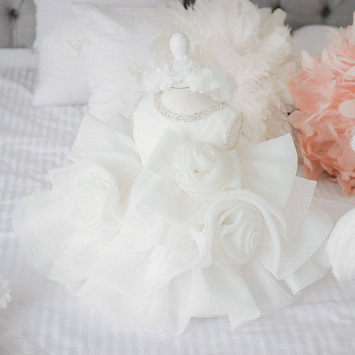 Baby's first birthday dress princess dress 2024 new style for girls baby tulle birthday sitting ceremony white stylish tulle