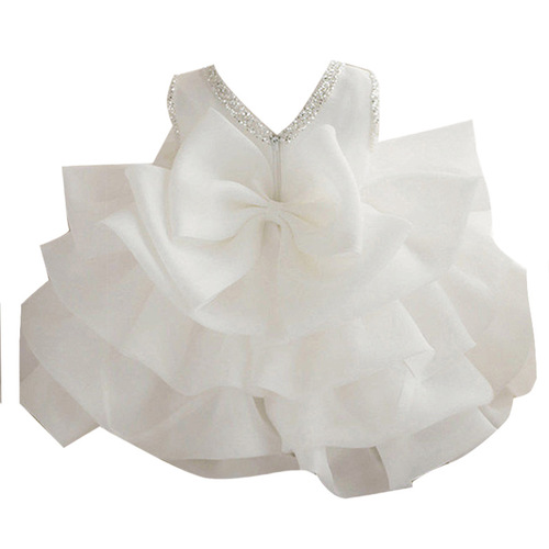 Baby's first birthday dress princess dress 2024 new style for girls baby tulle birthday sitting ceremony white stylish tulle
