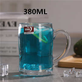 加厚玻璃啤酒杯饮料果汁杯带把茶杯水杯通用大号青苹果zb05-375