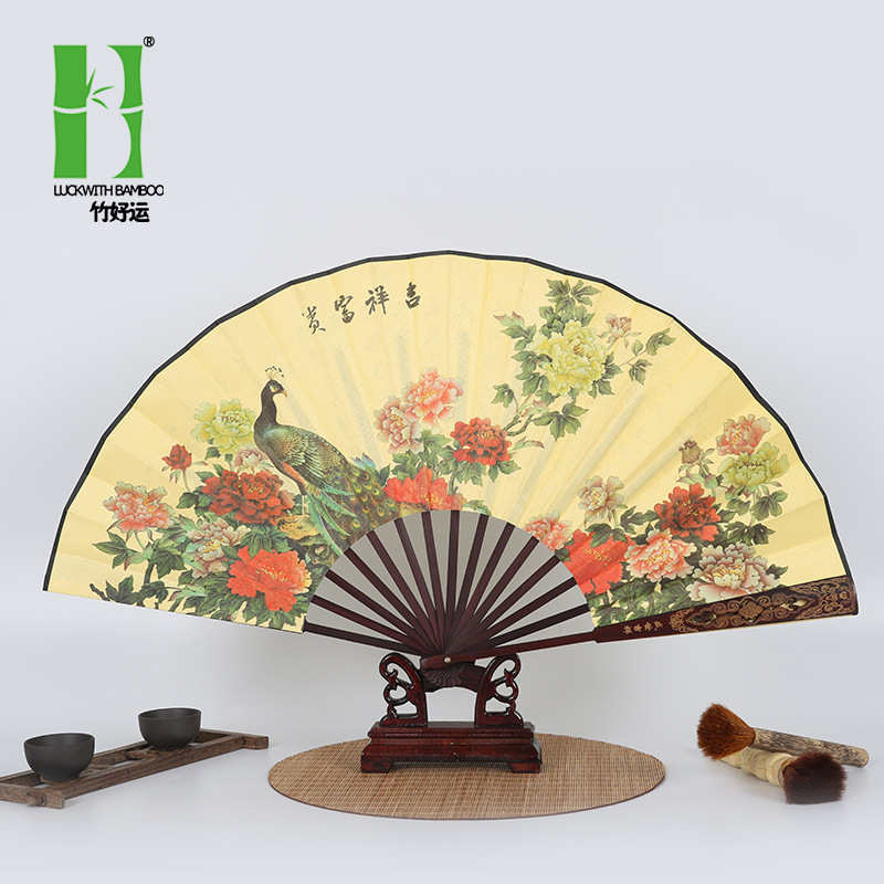 Cabeza verde molienda pulido transparente estilo antiguo plegable ventilador de 10 pulgadas ventilador de los Hombres estilo chino bambú ventilador antiguo estilo tallado logo