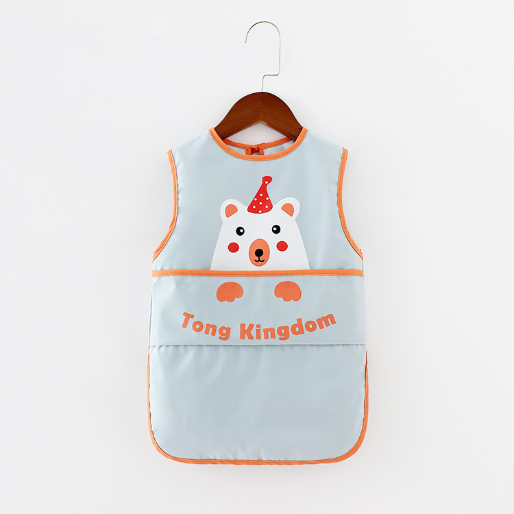 Summer Thin Baby's Overalls Waterproof Eating Clothes Bib Anti-Dirty Children's Apron Sleeveless Anti-Dressing Baby's Meal Pocket