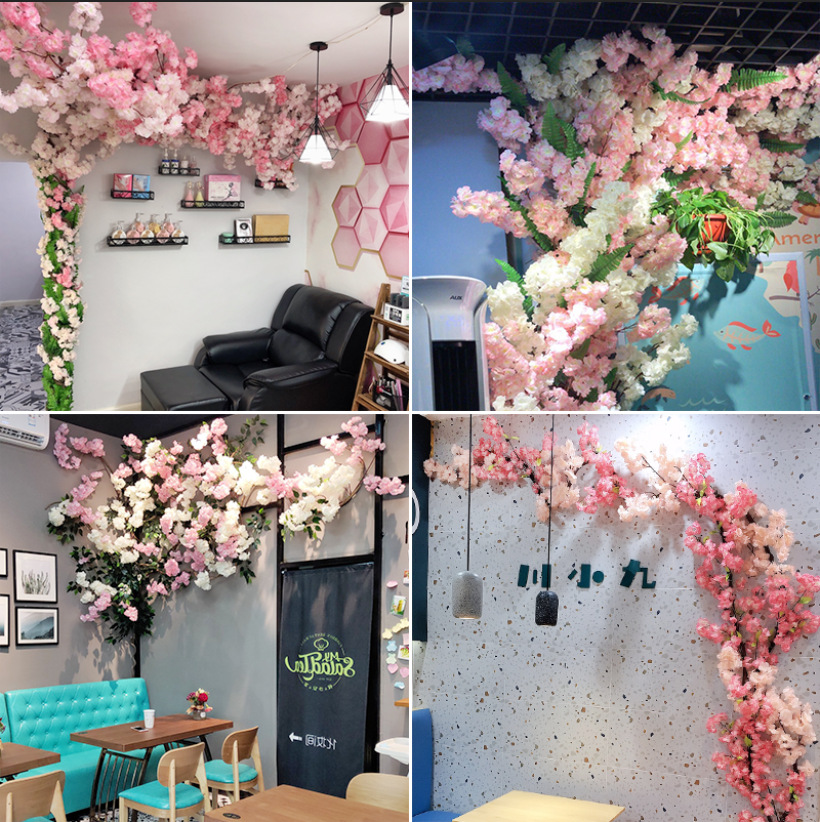 Cerezo artificial boda interior sala de estar dormitorio pared artificial flor tubo techo decoración ratán Cerezo rama al por mayor