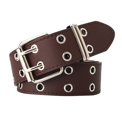 New personalized double exhaust eyelet women's belt, fashionable rivet decorative trouser belt, trendy wide belt for stall supply