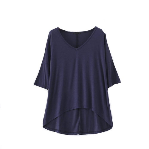 Summer and Spring V-Neck Short Front Long Back Batsleeve Oversized Modal T-shirt Base Shirt for Plus Size