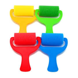 儿童绘画海绵套装DIY早教涂鸦印章彩色塑料手柄滚轮4件套美术用品