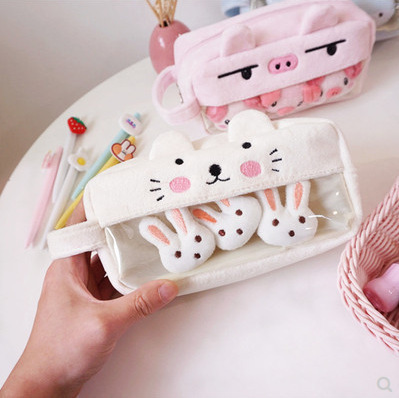 Plush cute pencil case with large capacity and multi-function little fairy creative personality funny simple female ins style