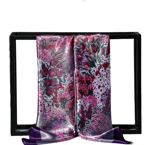 Spring and Autumn Sunscreen Color Beautiful Satin Square Scarf 90*90 Peony Flower Satin Silk Scarf Foreign Trade Supply Wholesale
