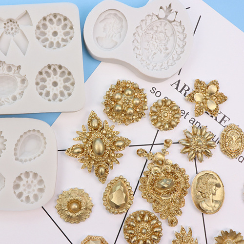 European gemstone fondant silicone mold diy baking cake retro decoration chocolate mold glue mold