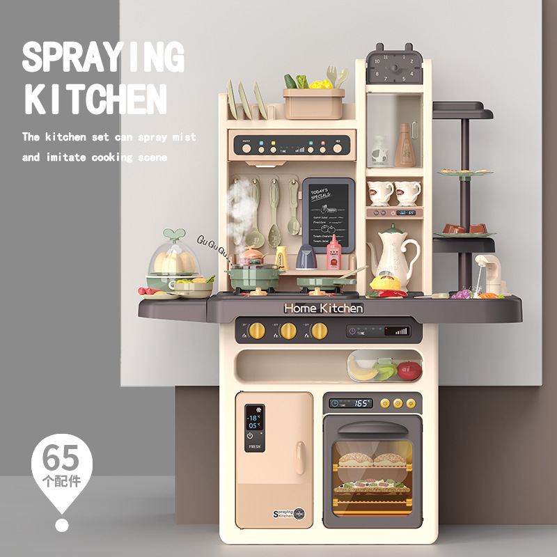 Transfronterizo de los niños 93cm simulación agua vapor spray cocina juego casa vajilla mesa juguetes de cocina traje