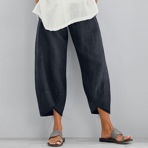 Amazon New Pure Color Large Size Women's Simple Loose Casual Nine-Segment Pants