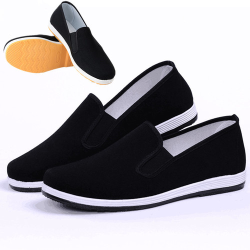 Old Beijing cloth shoes for men in autumn and winter breathable one-legged canvas plus velvet non-slip work shoes black cotton shoes for men