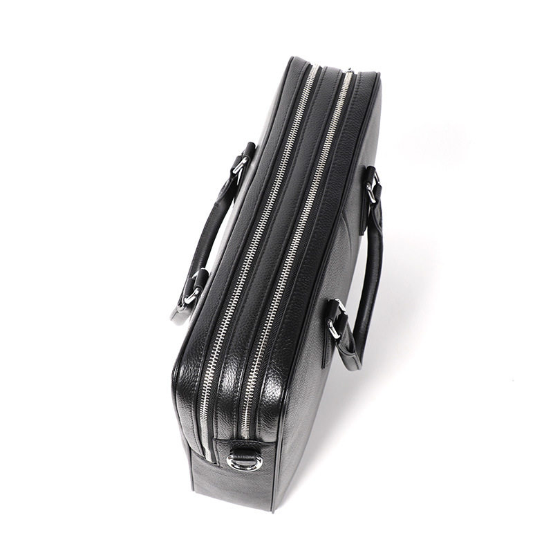 Túi xách tay nam công sở da bò lớp đầu kiểu ngang dung tích lớn 38×29,5×9 cm — Màu đen