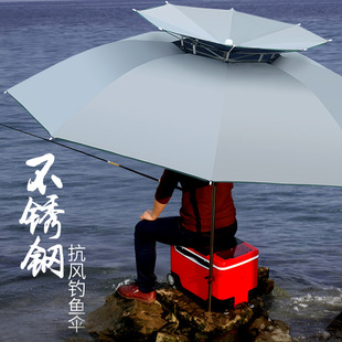 Stainless Steel Fishing Umbrella Large Fishing Umbrella 2.4 m Black Rubber Sunshade Sunscreen Rainproof Fishing Umbrella Windproof Outdoor Umbrella