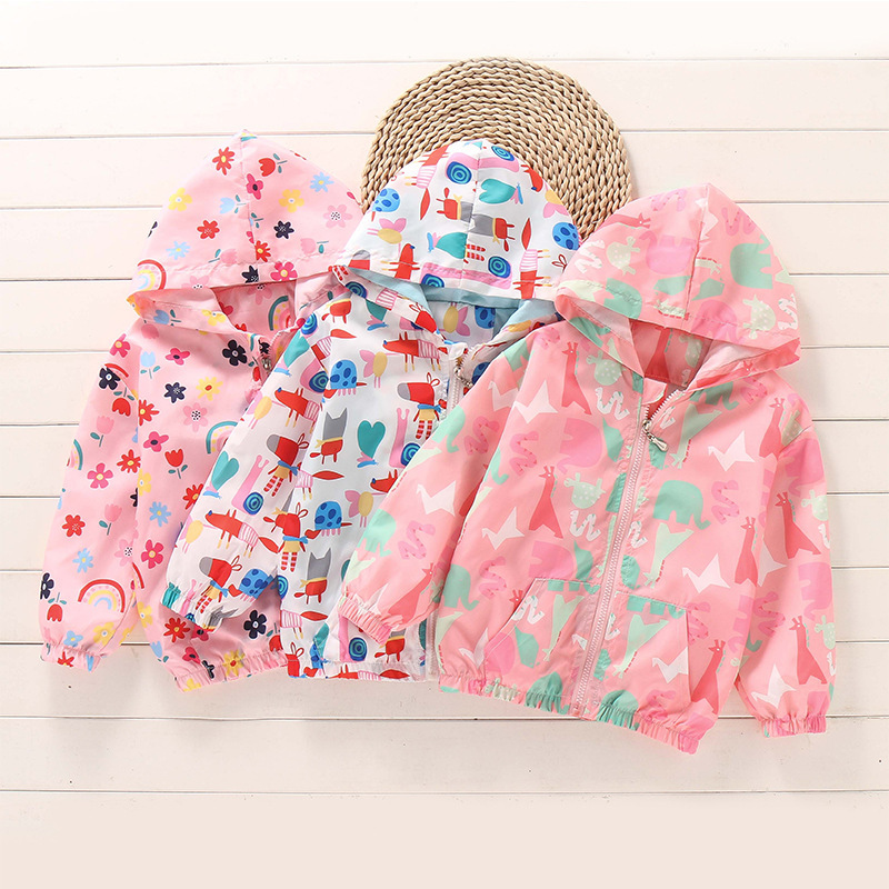 Cross-Border Korean-Style Children's Jacket 2026 Spring/Summer New Full-Print Hooded Girls' Windbreaker Cardigan Cross-Border Korean-Style Children's Jacket 2026 Spring/Summer New Full-Print Hooded Girls' Windbreaker Cardigan