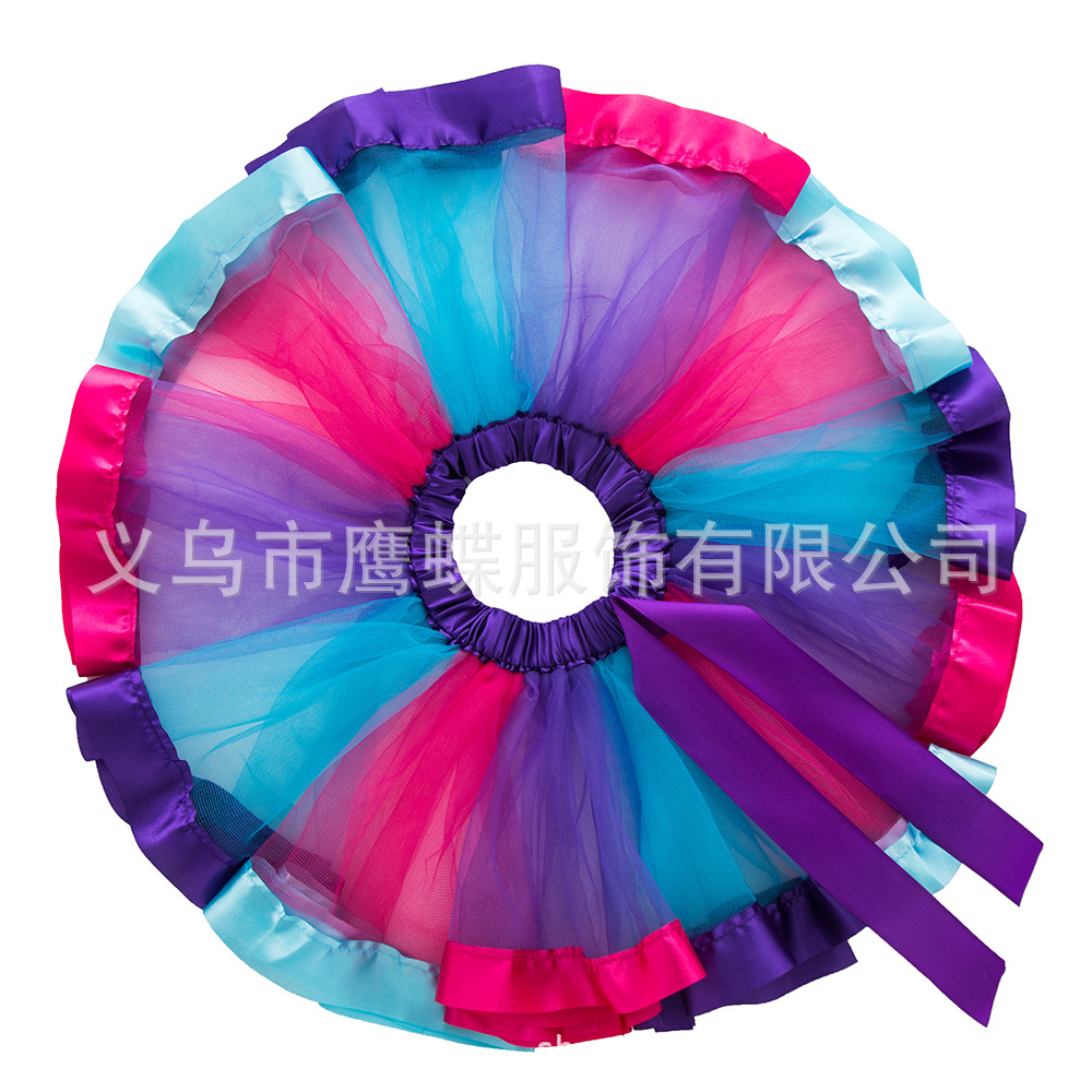 Amazon popular Arco Iris falda malla color niña princesa falda bebé falda rendimiento ropa en stock