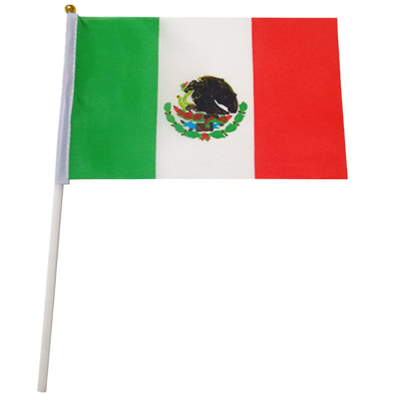 厂家供应 墨西哥国旗 14*21cm手摇旗丝网印春亚纺8号墨西哥旗帜