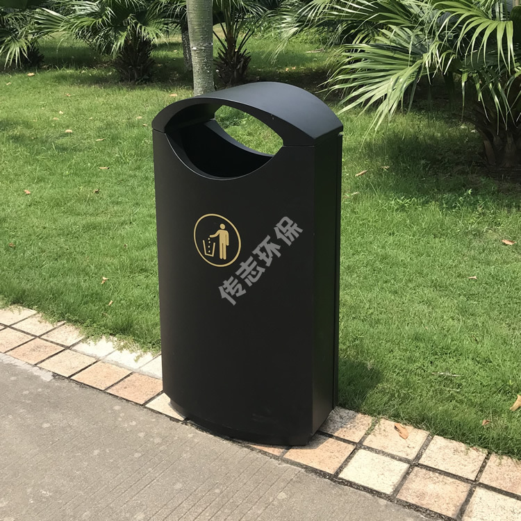 户外机关单位步行街园林景区环卫黑色烤漆不锈钢垃圾桶回收桶单筒
