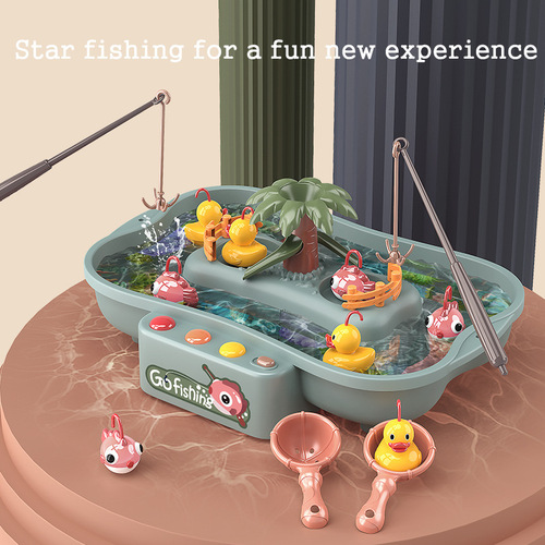 Foreign trade children's electric water circulation rotating fishing platform with light and music fishing plate parent-child interactive water toy
