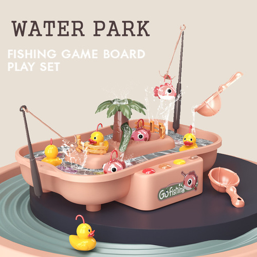 Foreign trade children's electric water circulation rotating fishing platform with light and music fishing plate parent-child interactive water toy