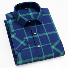 男士格子短袖衬衫中青年休闲口袋衬衣夏季新款