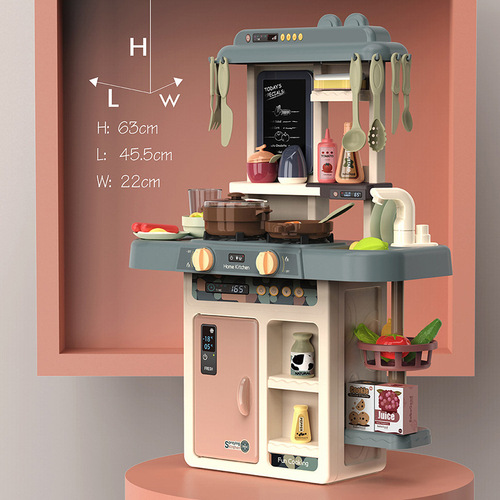 Cross-border children's play house 63cm simulated sound and light spray kitchen water steam tableware table simulated cooking toy