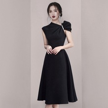 法式复古赫本风气质高端中长款连衣裙女夏季新款名媛黑色晚礼服