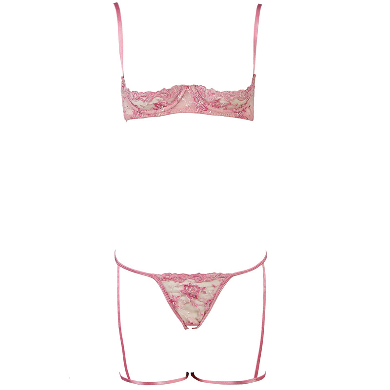 FJ297 Pink Embroidered Ladies Sexy Loose Open File with Steel Ring Low Waist Thong Leg Ring Amazon