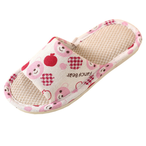 Spring and Summer Korean Style Parent-Child Indoor and Outdoor Linen Slippers for Women, Home Furnishing Fabric Wood Floor Children's Cool Slippers Wholesale