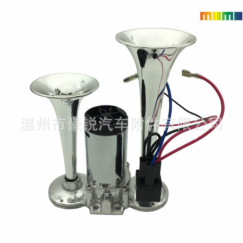 Bocina de coche, suministro de bocina eléctrica, bocina de bomba eléctrica de metal de doble tubo con relé, bocina de coche image 1