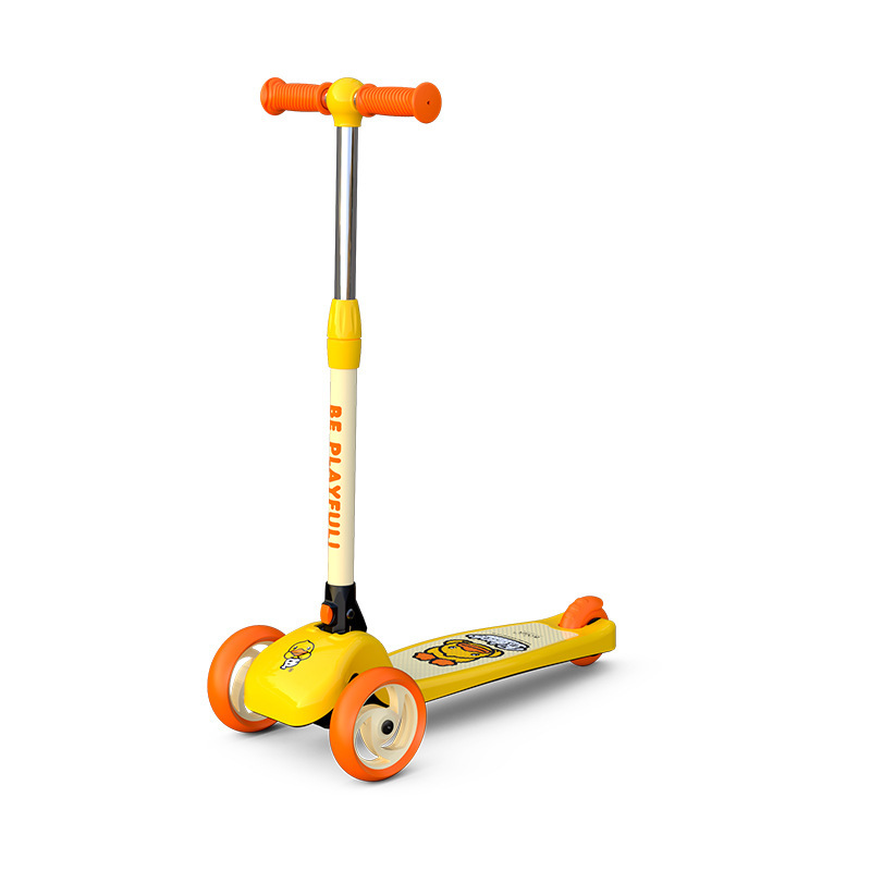 Scooter B. Duck patinillo amarillo para niños de 3 a 6 años de edad anti-rollback con varilla de empuje Scooter multifuncional