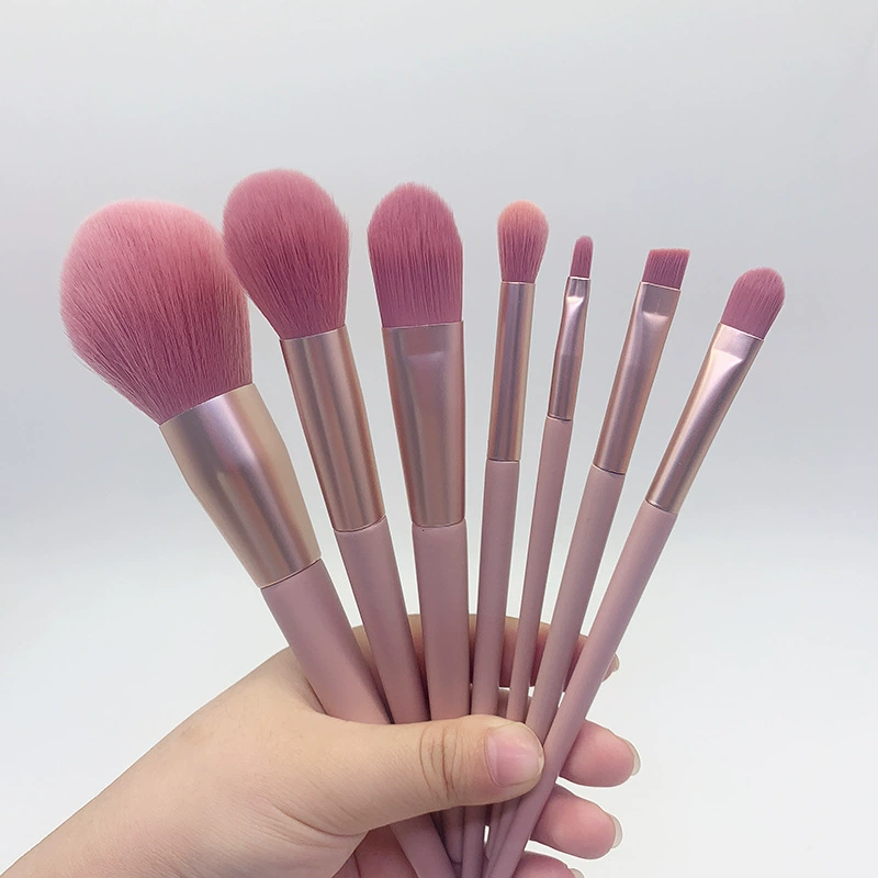 Набор кистей для макияжа Nude Fuchsia, деревянная ручка и волокнистые волоски, 7 или 12 шт. с чехлом из PU