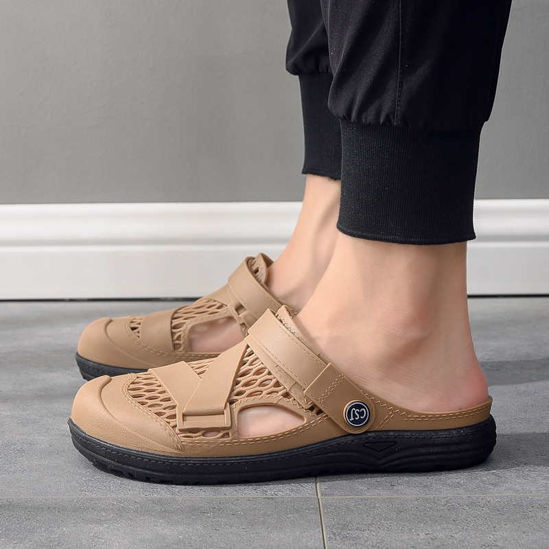 Vietnam style sandals summer men's outdoor casual shoes soft sole beach shoes new breathable rubber shoes hole shoes