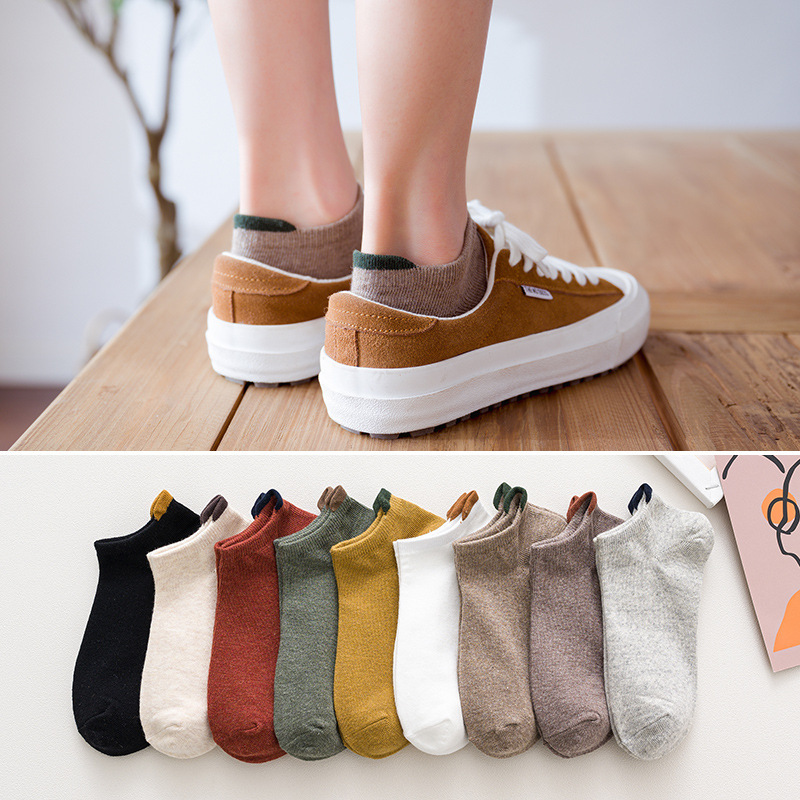 Couple's Socks Women's Boat Socks Cotton Shallow Mouth Low-top Short Socks Sweat-absorbent Spring and Summer Japanese Ear Socks Thin Stall