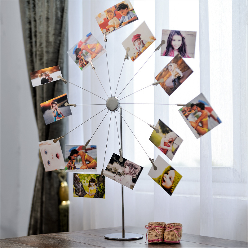 FUENTE fabricante Amazon INS creativo europeo moderno metal plateado 14 cabeza clip Rueda de la fortuna marco fotos