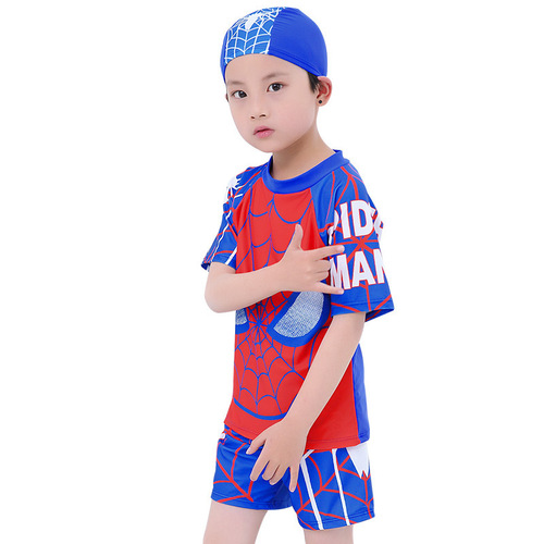 Korean version of children's one-piece swimsuit for boys, middle and large children, beach sun protection swimsuit, cartoon quick-drying hot spring swimsuit