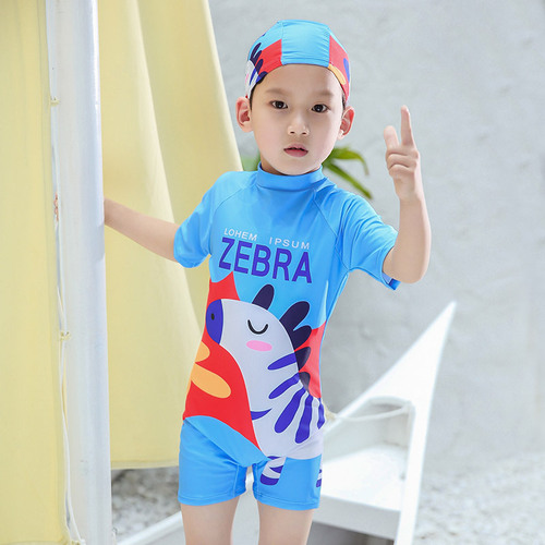 Korean version of children's one-piece swimsuit for boys, middle and large children, beach sun protection swimsuit, cartoon quick-drying hot spring swimsuit