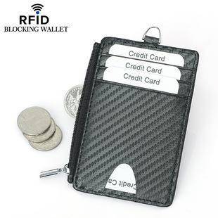 Amazon new cross-border RFID carbon fiber pattern card holder men's multi-card zipper coin purse card holder