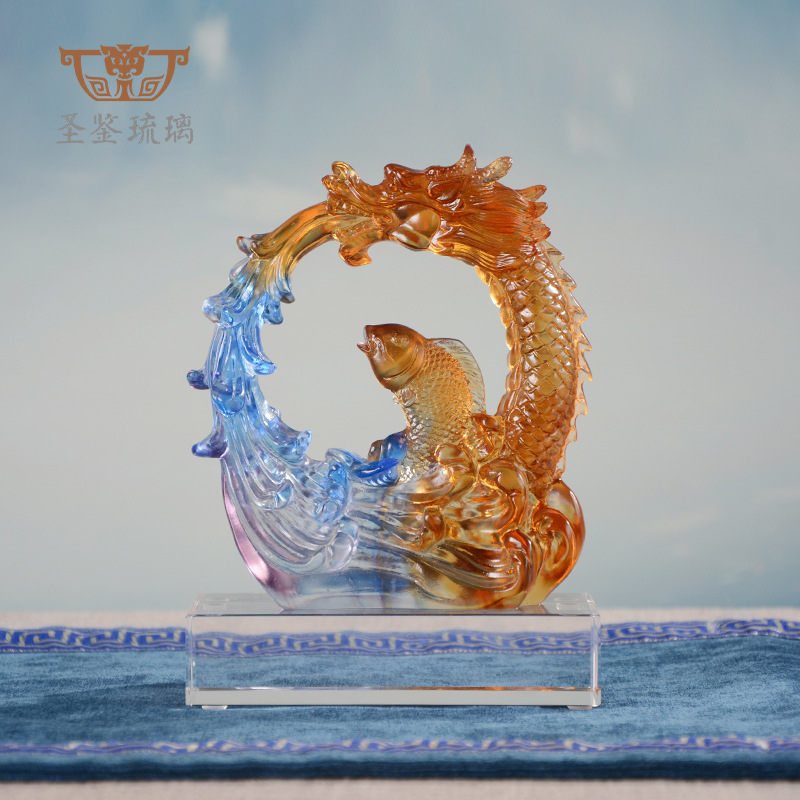 古法琉璃鱼摆件鲤鱼锦鲤鱼跳龙门商务开业摆件礼品升职乔迁工艺品