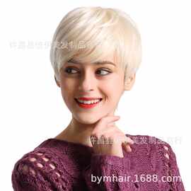 热卖外贸女士假发头套金色短发高温化纤丝速卖通wish跨境电商货源