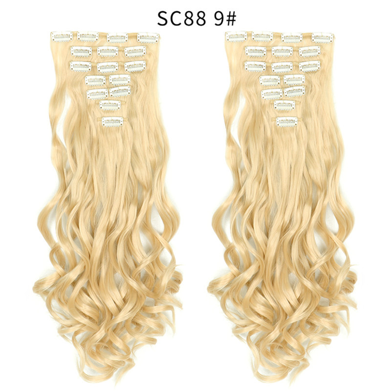 Peluca de comercio exterior peluca larga de pelo rizado de las mujeres clip de pelo parche de fibra química de siete piezas reemplazo de cabello pieza de extensión de pelo rizado de onda grande